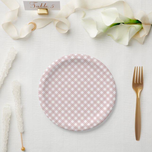 Minimalist Muted Pink Shade Plaid Pattern Paper Plate