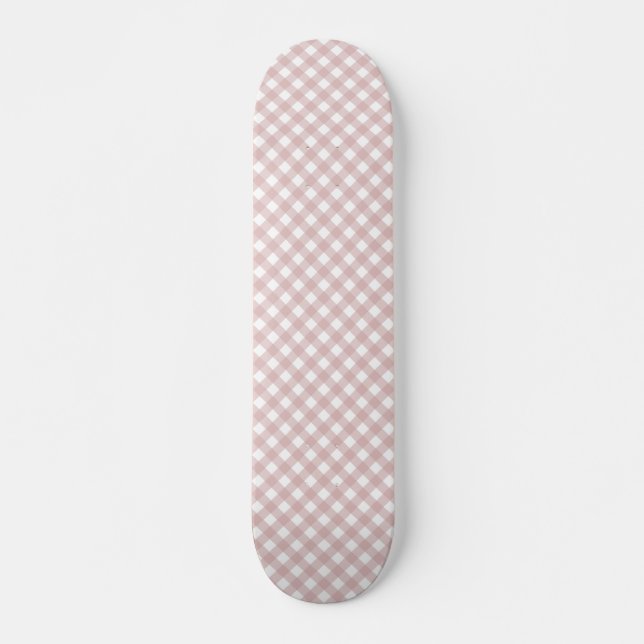 Minimalist Muted Pink Shade Plaid Pattern Skateboard (Front)