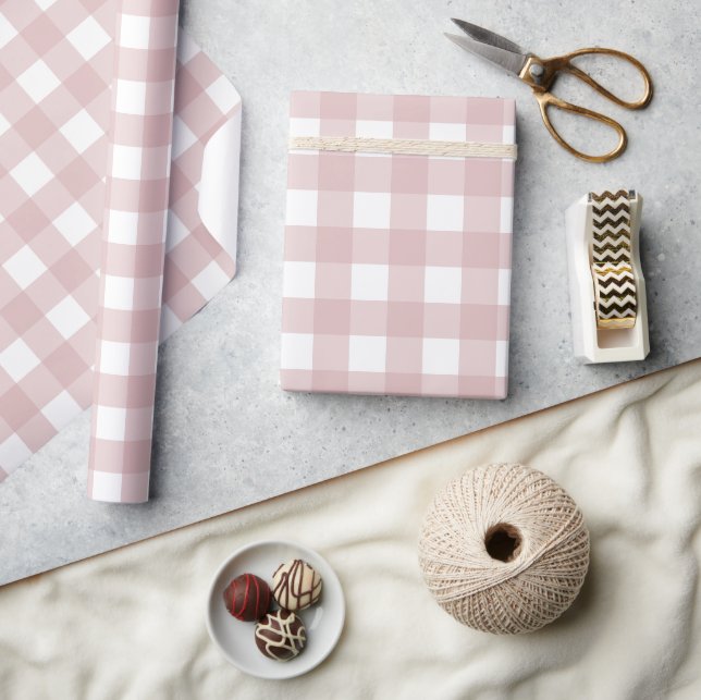 Minimalist Muted Pink Shade Plaid Pattern Wrapping Paper (Crafts)