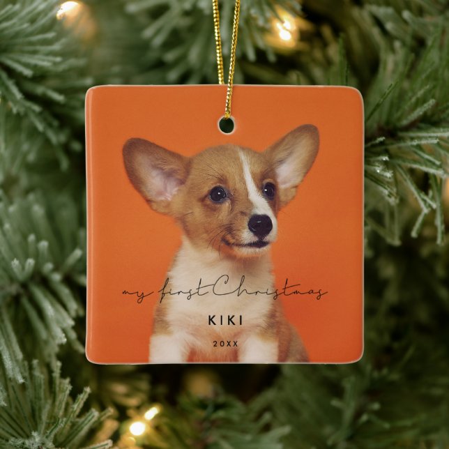 Minimalist My First Christmas Pet's photo Ceramic Ornament (Tree)