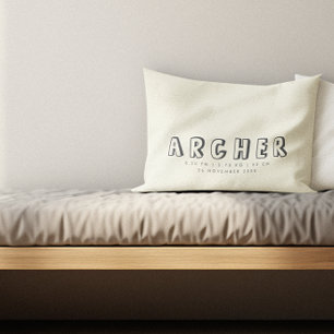 Minimalist Name Birth Stats Ecru Decorative Cushion