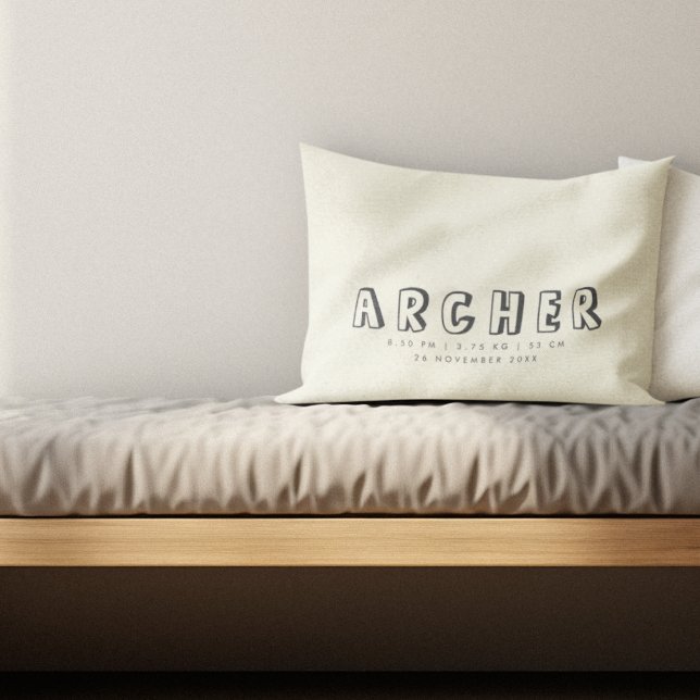 Minimalist Name Birth Stats Ecru Decorative Cushion (Creator Uploaded)
