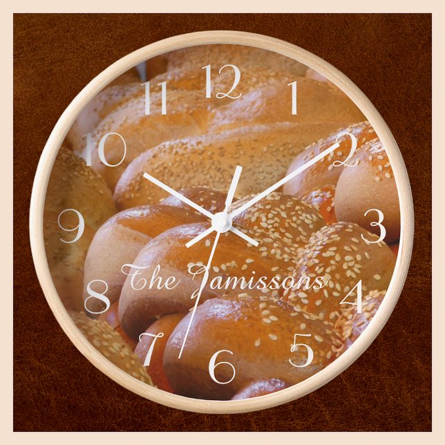Minimalist, Name, Challah Bread Kitchen Wall Clock (Creator Uploaded)