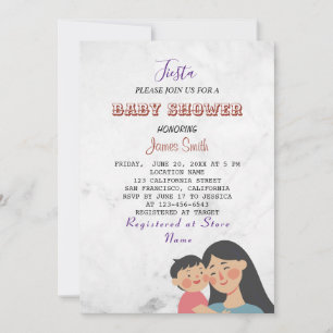 Minimalist Name Customise White Marble Baby Shower Invitation