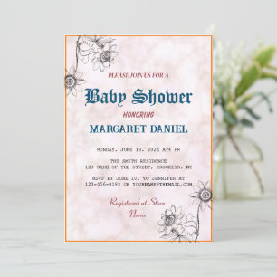 Minimalist Name Customise White Marble Baby Shower Invitation