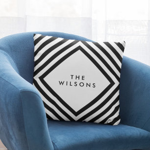 Minimalist Name Geometric Black Lines Pattern Cushion
