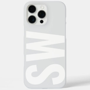 Minimalist Name Initial Grey White Custom Monogram iPhone 16 Pro Max Case