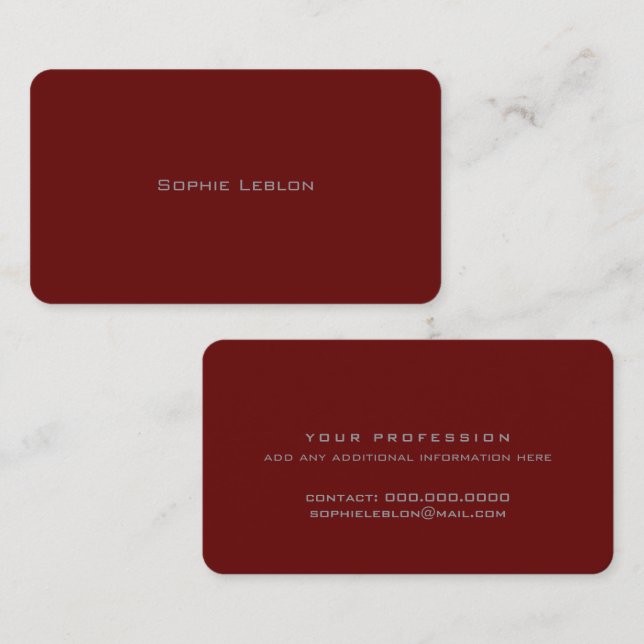 Minimalist Name Modern Dark Red Calling Card (Front/Back)