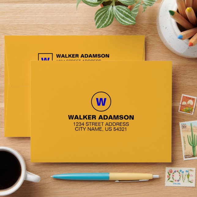 Minimalist Name Monogram Return Address On Envelope (Desk)