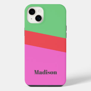 Minimalist Name Neon ColorBlock Pink and Green iPhone 14 Plus Case