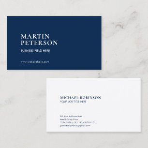 Minimalist Name   Serif Font Type   Dark Blue Business Card