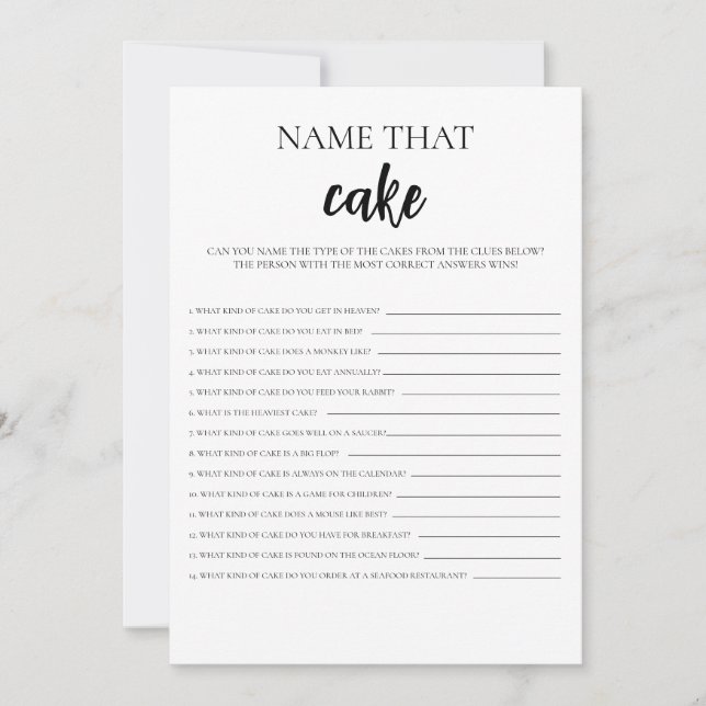 Minimalist Name That Cake Bridal Shower Game Card (Front)