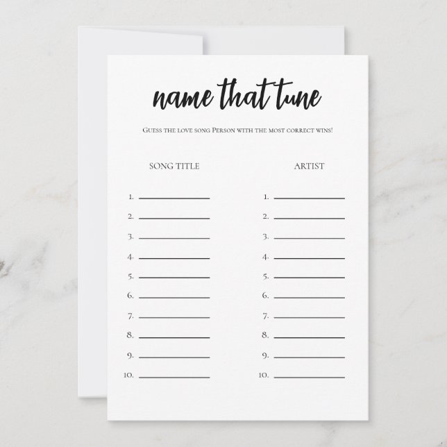 Minimalist Name That Tune Bridal Shower Game Card (Front)