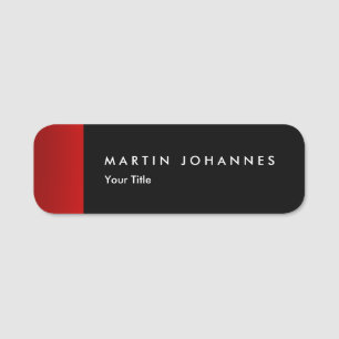 Minimalist name title black red professional name tag