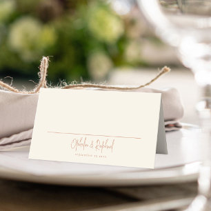 Minimalist Names Date Photo Cream Wedding  Place Card