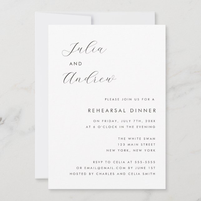 Minimalist Names Rehearsal Dinner Invitation (Front)