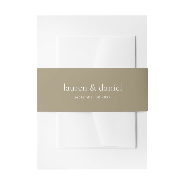 Minimalist Names White Text Gold Wedding Invitation Belly Band (Front Example)