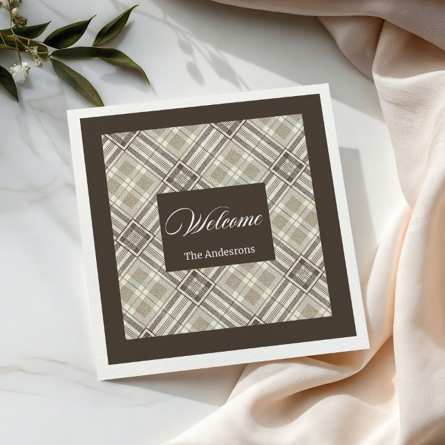 Minimalist Napkins Custom Name Beige Ivory Brown (Minimalist Napkins Custom Name Beige Ivory Brown)