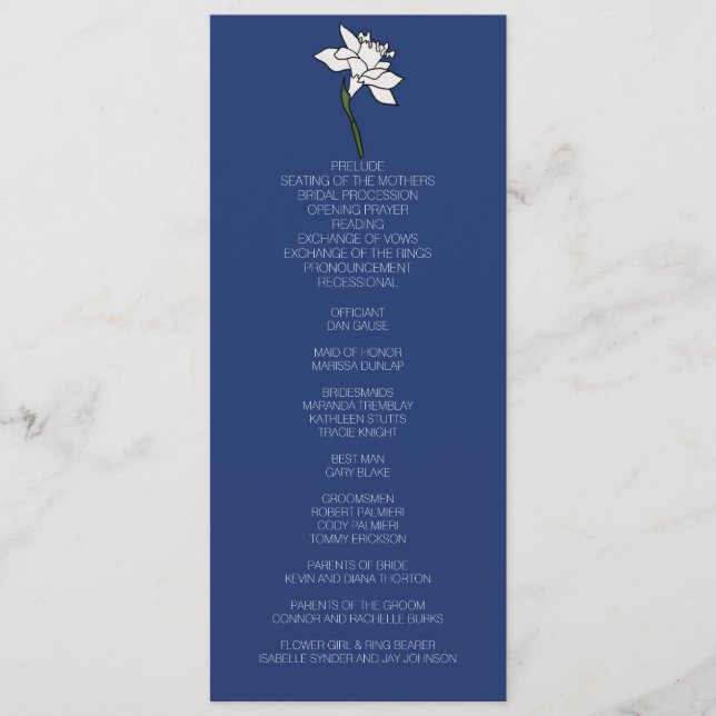 Minimalist Narcissus Wedding Program Programme (Front)