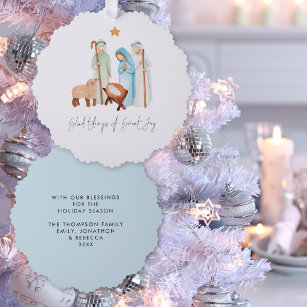 Minimalist Nativity Scene Glad Tidings Christmas Tree Decoration Card