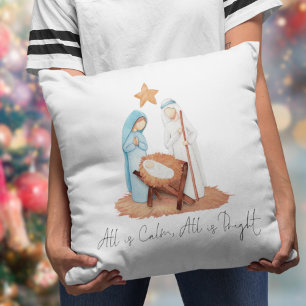 Minimalist Nativity Scene Script All Is Calm Cushion