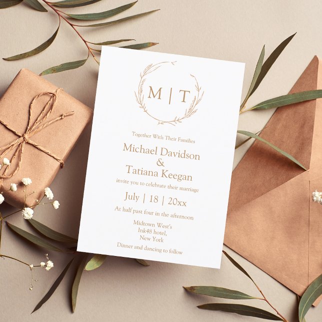 Minimalist Natural Monogram Botanical Wedding Invitation (Creator Uploaded)