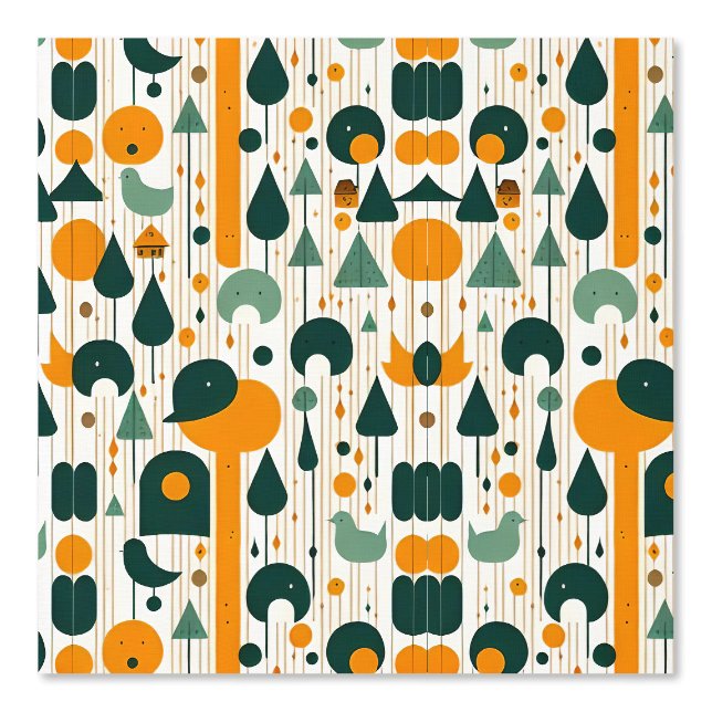 Minimalist Nature and Birds Geometric Pattern Wallpaper (Front)