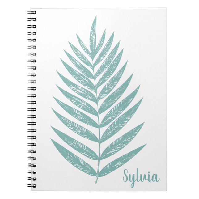 Minimalist Nature Line Drawing Teal Personalised Notebook (Front)
