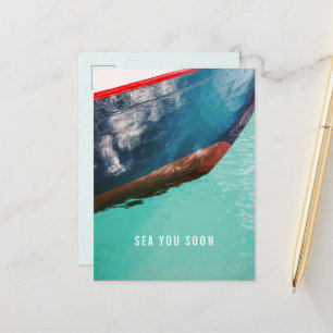Minimalist Nautical Abstract Boat Sea You Soon Postcard