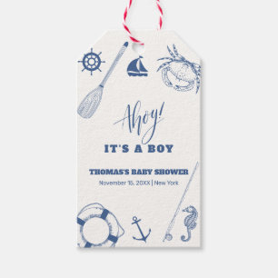 Minimalist Nautical Fishing Boy Baby Shower Gift Tags