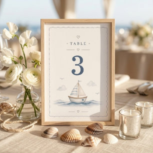Minimalist Nautical Sailboat Coastal  Table Number