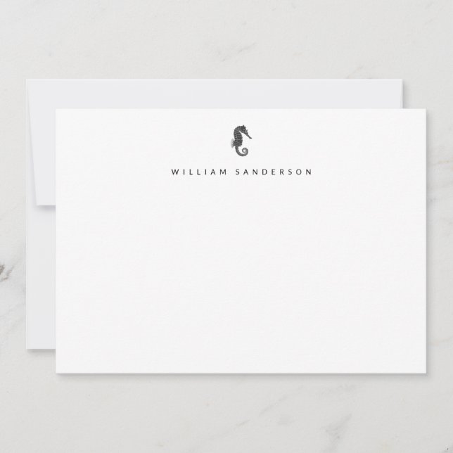 Minimalist Nautical Seahorse Correspondence  Card (Front)