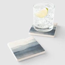 Minimalist Nautical Watercolor Stone Coaster