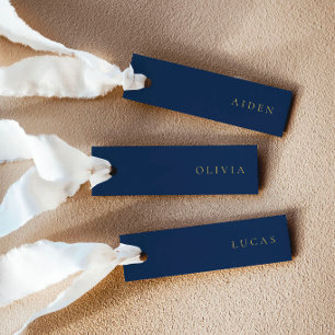 Minimalist Navy and Gold Wedding Name Place Cards