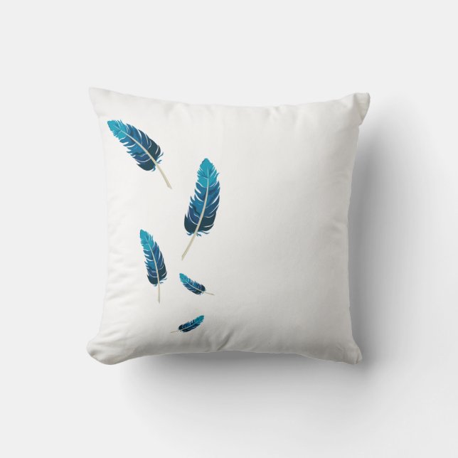 Minimalist Navy and Teal Falling Feathers Aestheti Cushion (Front)