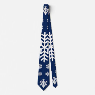 Minimalist Navy and White Snowflakes Holiday Xmas Tie