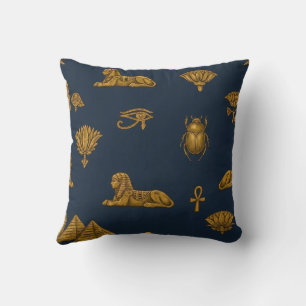 Minimalist Navy & Antique Gold Egyptian Pattern Cushion
