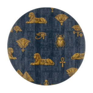 Minimalist Navy & Antique Gold Egyptian Pattern Cutting Board