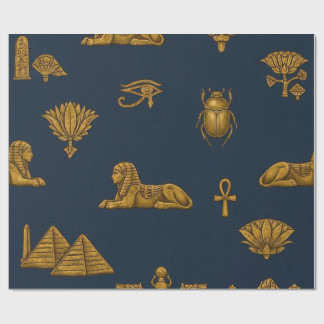 Minimalist Navy & Antique Gold Egyptian Pattern Wrapping Paper
