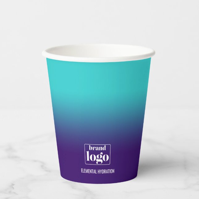Minimalist Navy Aqua Gradient Elemental Logo Paper Cups (Front)