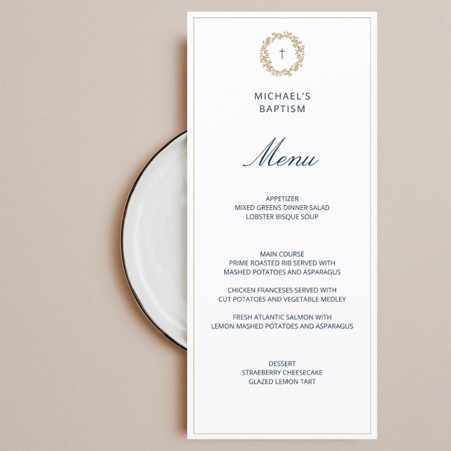 Minimalist Navy Baby Boy Baptism Christening Menu (Creator Uploaded)