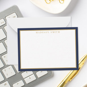 Minimalist Navy Blue and Gold Monogram Card