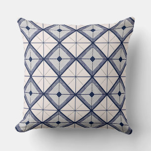 Minimalist Navy Blue and White Geometric Diamond  Cushion