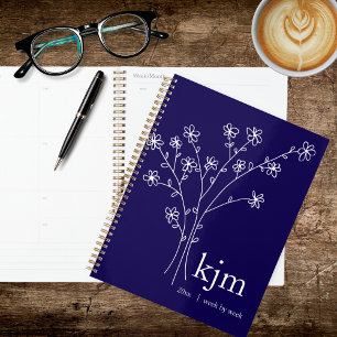 Minimalist Navy Blue and White Monogram Recipe Planner