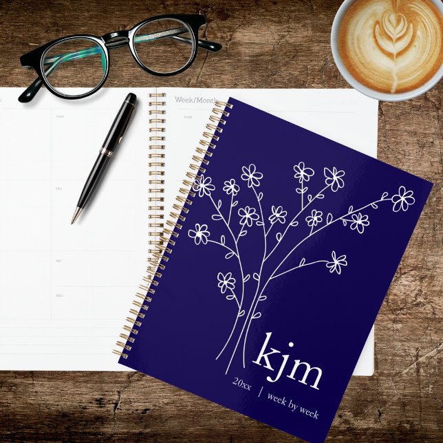 Minimalist Navy Blue and White Monogram Recipe Planner (Creator Uploaded)