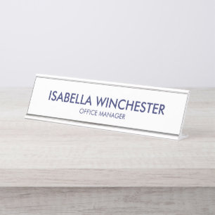 Minimalist navy blue and white name title elegant  desk name plate