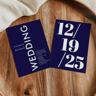 Minimalist Navy Blue and White Simple Bold Wedding Invitation