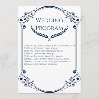 Minimalist Navy Blue and White Wedding Program Programme