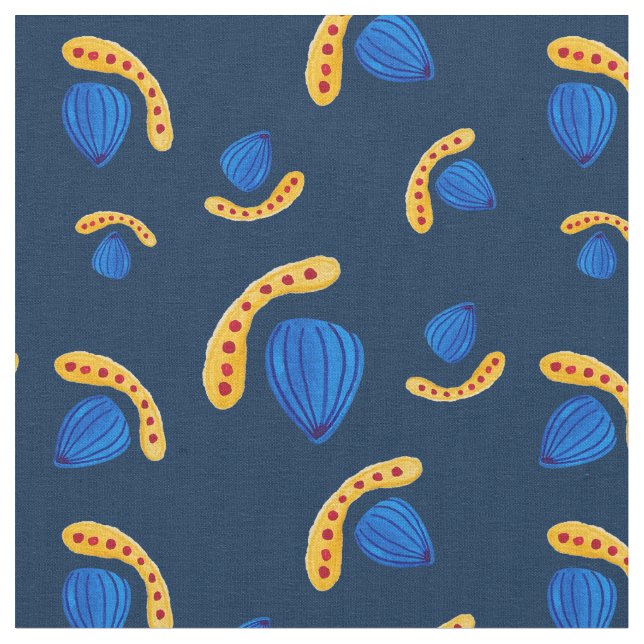 Minimalist navy blue boho hand-painted pattern fabric (Close Up)