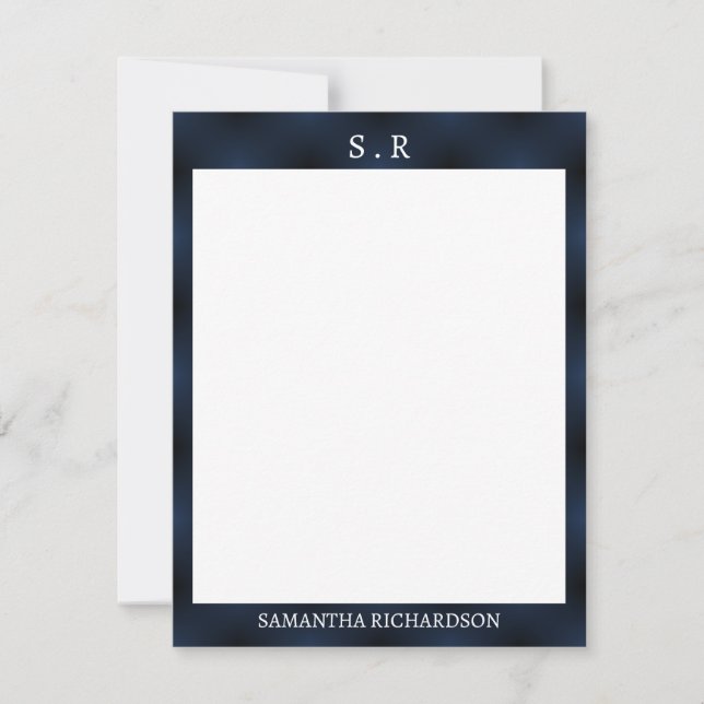 Minimalist Navy Blue Border Monogram Card (Front)